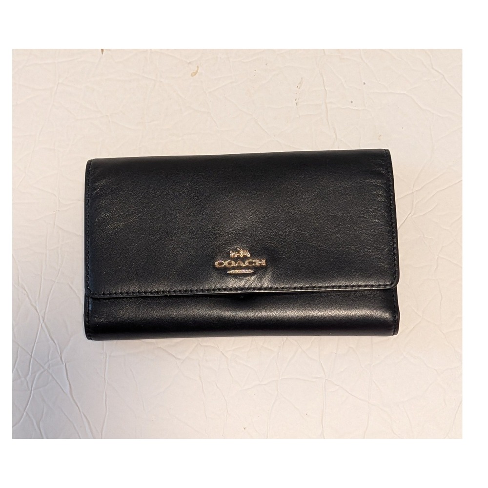 Coach Black Leather Foldover Crossbody Convertible Wallet Clutch NO STRAP Flawed